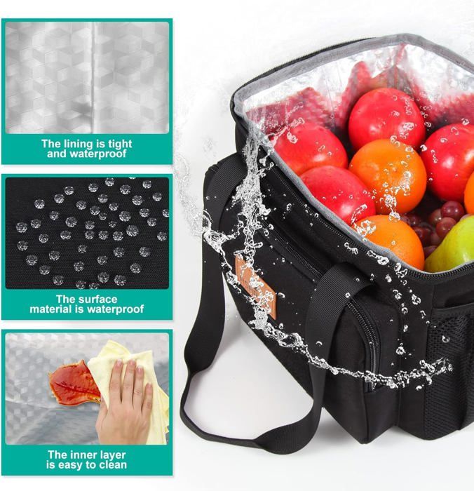 Sac Isotherme Déjeuner YUMILI Noir – Lunch Bag Étudiant Travail Pique-Nique Portable & Solide