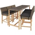TECTAKE Ensemble Table en rotin avec 6 chaises LOVAS Résistant aux intempéries et résistant aux UV - Marron Naturel-0