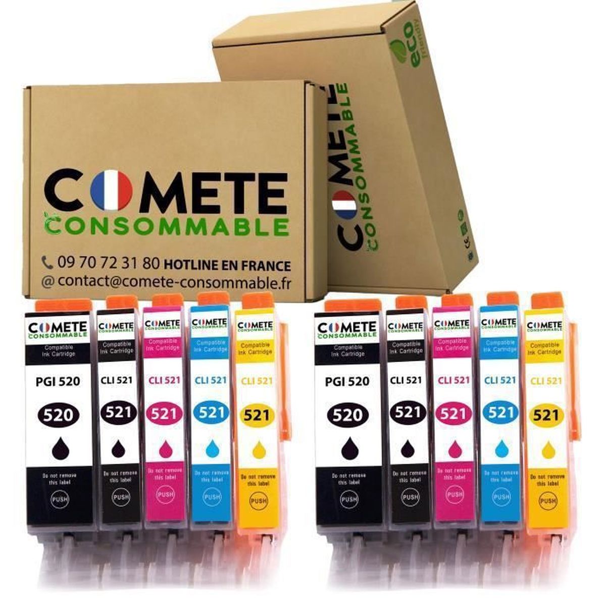 Lot De 10 Cartouches D'encre Compatibles Canon MP560 - PGI520BK & CLI521 | Multicolore, Plus De 10 Unités