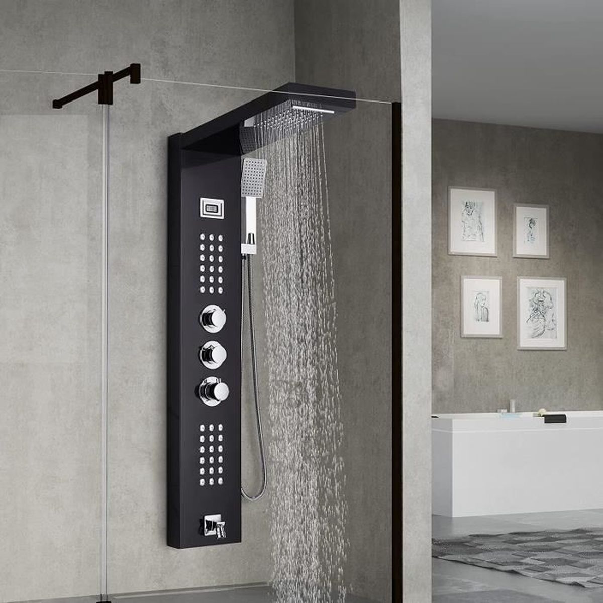 Colonne de Douche Hydromassante Picots Anticalcaire, Écran avec