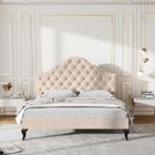 SWEIKO Lit adulte Lit capitonné 140x190 cm avec sommier à lattes et tête de lit réglable en hauteur lit capitonné velours beige