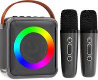 Mini karaoké machine portable Haut parleur Bluetooth avec 2 microphones sans fil avec lumière LED pour les réunions