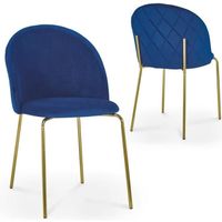 Chaises en velours bleu - KARRINE - Lot de 2 - Design contemporain - Pieds en métal