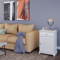 Table de chevet en bois blanc - YAHEETECH - 1 tiroir - 2 étagères - Chambre à coucher