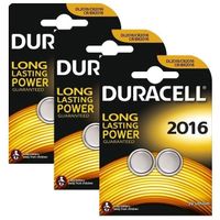 6 x Duracell CR2016 3V Lithium pile bouton batterie 2016 DL2016 BR2016