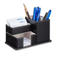 Relaxdays Organiseur fournitures bureau similicuir tiroir, porte-stylo cartes visite 4 compartiments, noir
