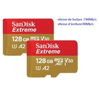 Lot de 2 SANDISK Extreme Microsdhc SDXC 128Gb - Carte Micro SD 190/90Mb/S A2 U3 V30 nouvelle arrivée 2022