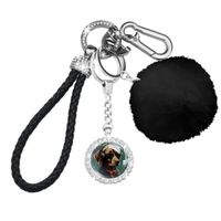 Porte-clés élégant avec motif de chien vintage – Mousqueton à pompons en cuir PU tressé, accessoires de porte-clés 20 39a68b