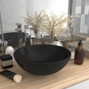 LAVABO - VASQUE Lavabo de salle de bain en céramique noir mat rond - Couleur principale: Noir