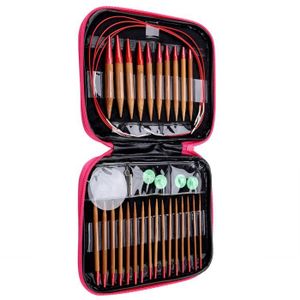 Kit D'Aiguilles à Tricoter Circulaires Interchangeables En Bambou - 10 Tailles (3 à 6,5 Mm) Avec Câbles - Sac De Rangement