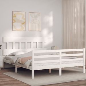 STRUCTURE DE LIT ESTINK Cadre de lit avec tête de lit blanc King Size bois massif A3195162 110054