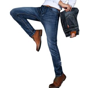 JEANS Jeans homme de Marque luxe Élasticité sauvage casual coupe slim droit affaires classique Vêtement Masculin-Bleu