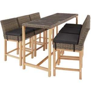 Ensemble table et chaise de jardin TECTAKE Ensemble Table en rotin avec 6 chaises LOVAS Résistant aux intempéries et résistant aux UV - Marron Naturel
