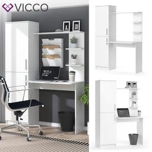 SECRÉTAIRE Table de travail VICCO Tessa - Blanc - Bureau informatique avec meuble de rangement