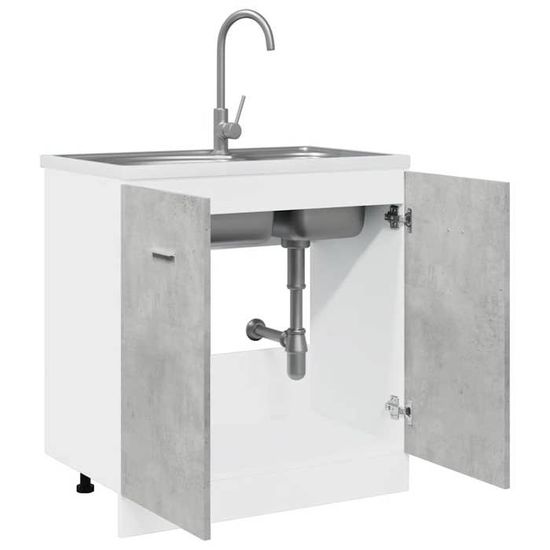 Armoire De Cuisine Lyon - Grise, Avec Tiroir Et Portes - Design Moderne Et Rangement Optimisé