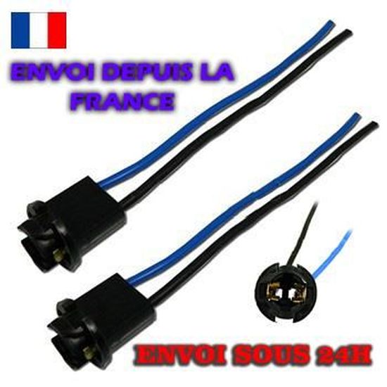 Lot De 2 Douilles Caoutchouc T10 W5W/W3W - Pour Ampoules Voiture 6-24V, Câble 10-12 Cm