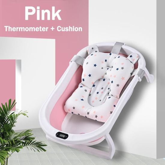 Baignoire pliable bébé - tapis de bain - avec Thermomètre 73x44x17cm rose