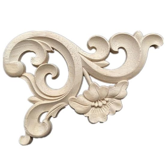 1 Autocollant En Bois Non Peint Sculpté Pour Coin De Meubles De Maison, Décoration De Porte, Gauche/droite, 4,5 à 20 Cm, Forme De Feuille/vague/fleur A Droite