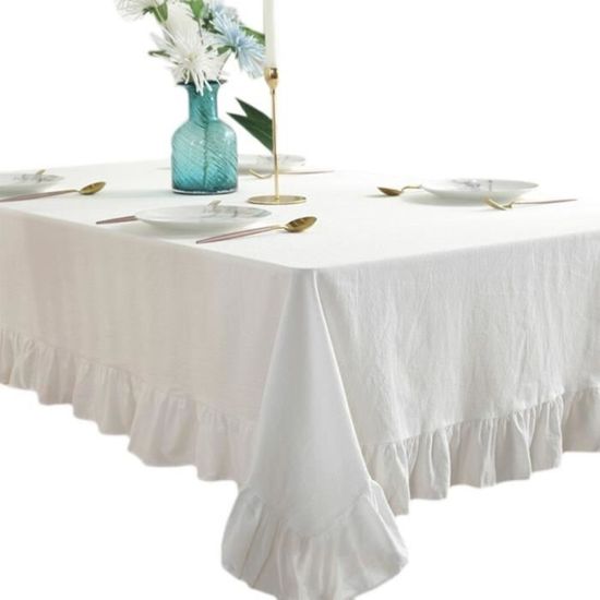 blanc Nappe à volants en coton et lin, couverture de Table rectangulaire, rustique, Vintage, lavable, pour cu