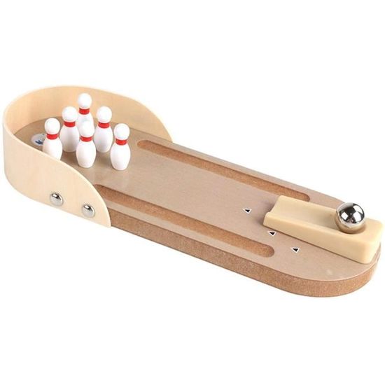 Mini Jeu De Bowling En Bois - Piste De Table 45x30x10 Cm - 10 Quilles + Boule En Acier - Jouet éducatif Pour Enfants Et Adultes