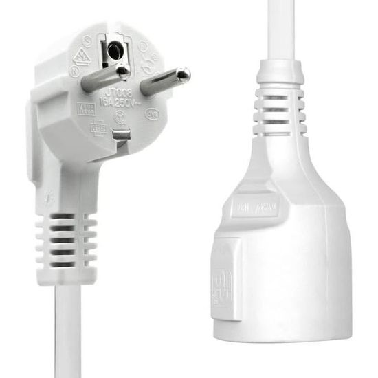 Rallonge Électrique Coudée Type F (Schuko) Mâle Vers Femelle Blanc 3 M ...