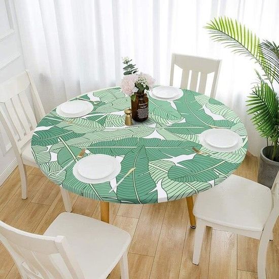 Chickwin Ronde Nappe Avec Bord Élastique, Nappe De Table Imprimée Noël 3D Lavable Imperméable Anti Taches Nappes Decoration Pour Intérieur Extérieur Cuisine Garden (150cm,Pierre Précieuse Jaune