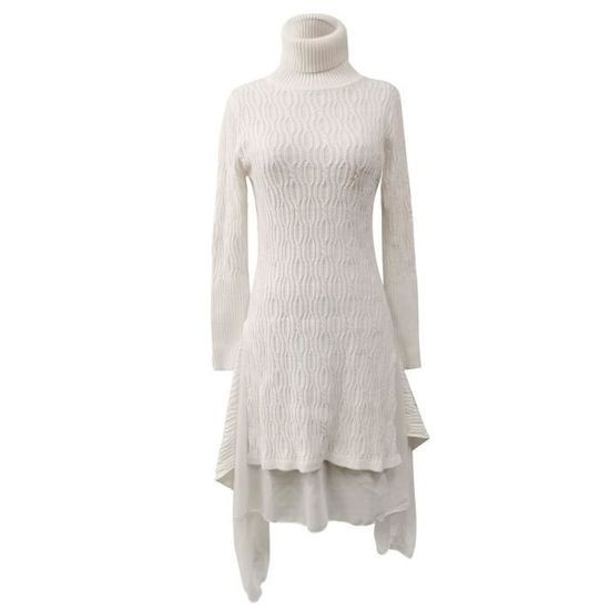 Robe Pull Femme Alloaone - Col Roulé, Torsadée, Tricotée En Coton - Longueur Genou, Coupe Droite