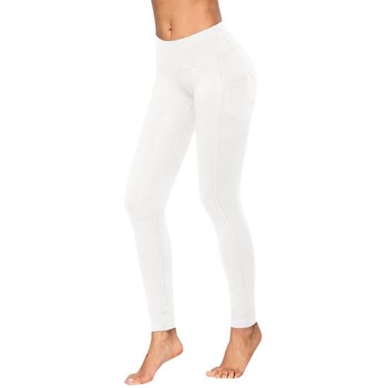 Femmes Workout Out Pocket Leggings Fitness Sports Running Yoga Athletic Pants blanc
