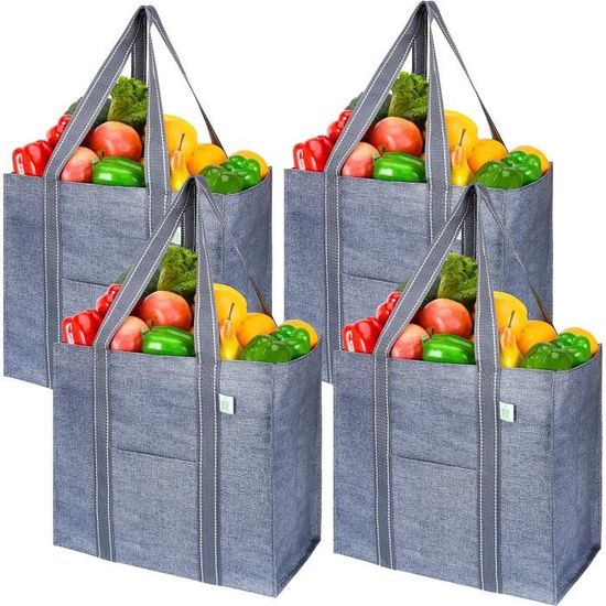 HTTDSLF - Set De 4 Sacs De Courses Réutilisables Pliables - Multicolores, Grand Format - Idéal Courses Et Voyages - 8