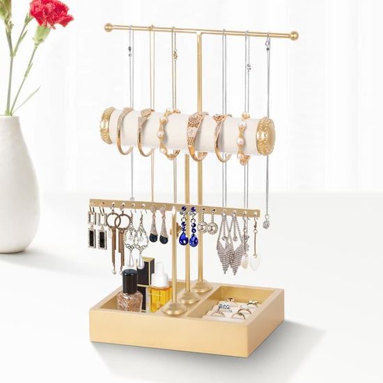 Porte-bijoux à 4 Niveaux Doré - 25x12x30.5 Cm, En Métal, Pour Colliers, Boucles D'oreilles, Bagues