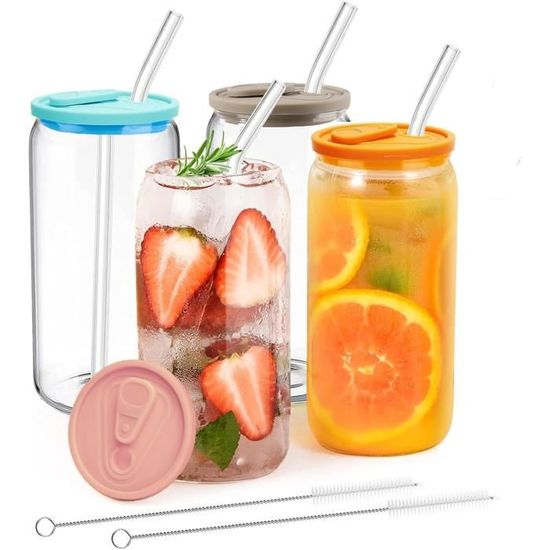 Verres à Latte Macchiato Bubble - Lot De 4 Avec Couvercle Et Paille - 530 Ml En Verre Borosilicate - Pour Café, Thé, Cocktails
