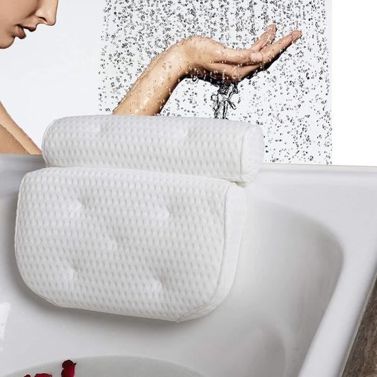 Oreiller Bain Spa PU Antidérapant - Coussin Massage Baignoire Ventouses Haute Résilience Noir