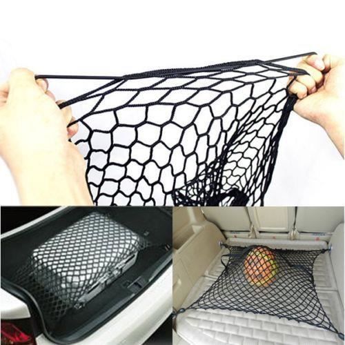 JMAHM Filet de rangement pour coffre de voiture - Filet de rangement pour cargaison - Filet de rangement réglable en maille de nylon élastique - 4 crochets (90 x 55 cm