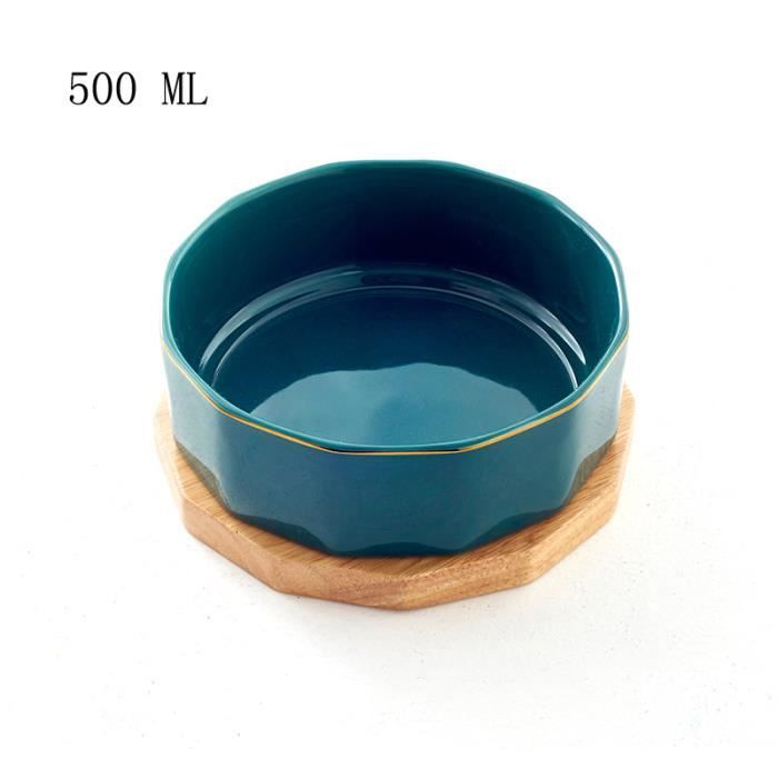 Bol Hauteur 6 cm Gamelle en céramique 0,5 L avec support en bois gamelle pour chat chien Vert