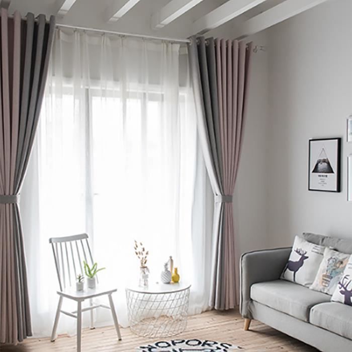 Rideau occultant assombrissant isolant thermique doux pour chambre de salon Rose et Gris