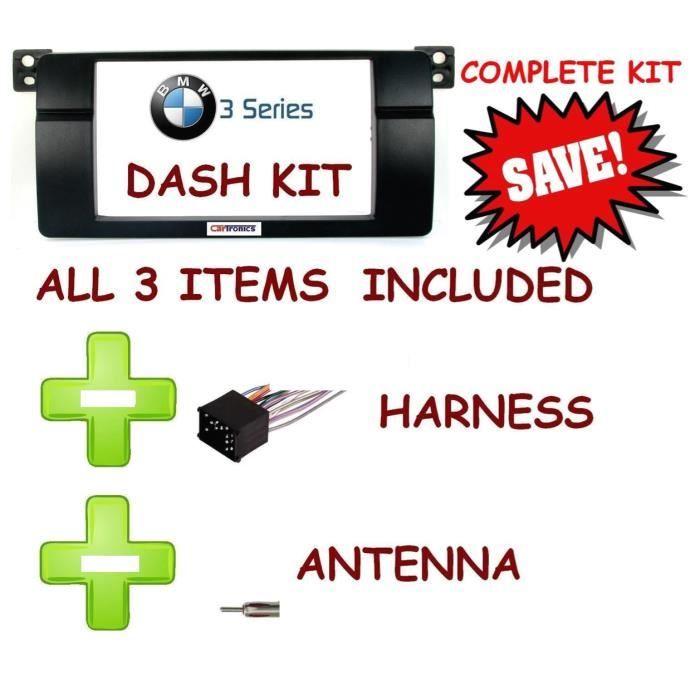 KIT BMW E46 DOUBLE DIN 7- + CABLE ISO + ADAPTATEUR ANTENNE RADIO NEUF!