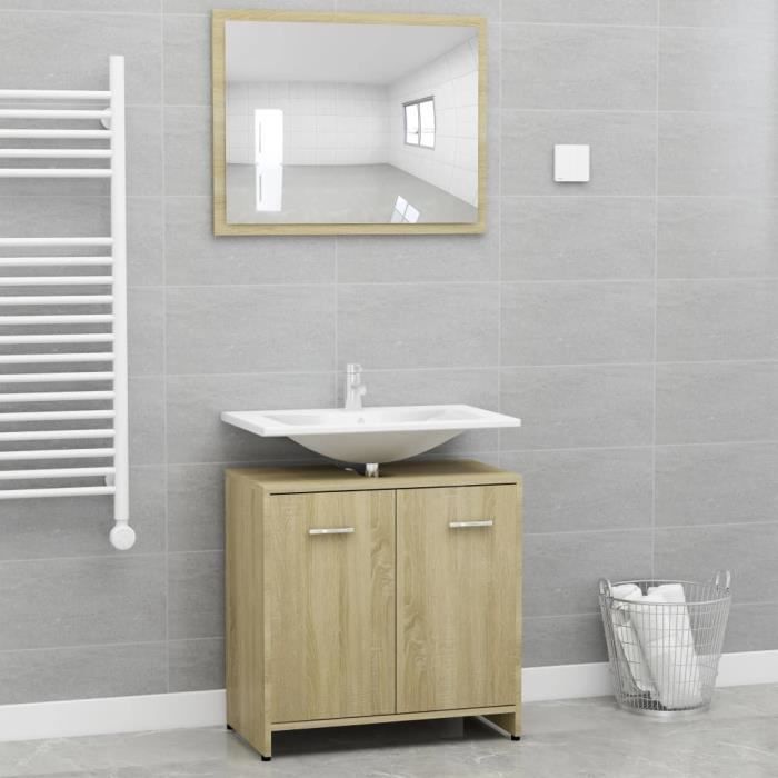 Ensemble de SALLE DE BAIN COMPLETE Ensemble de meubles de salle de bain Contemporain Chêne sonoma Aggloméré♚4629