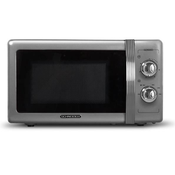 SCHNEIDER - SMW20VMS - Micro-Ondes Vintage - Monofonction - 20 Litres - 700 Watts - Coloris Silver