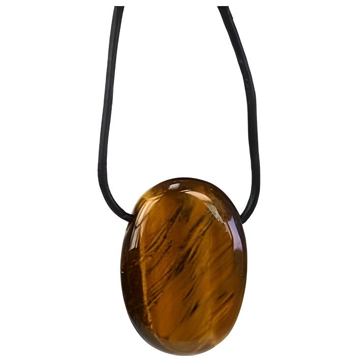 Pendentif pierre ovale percee - Oeil de tigre