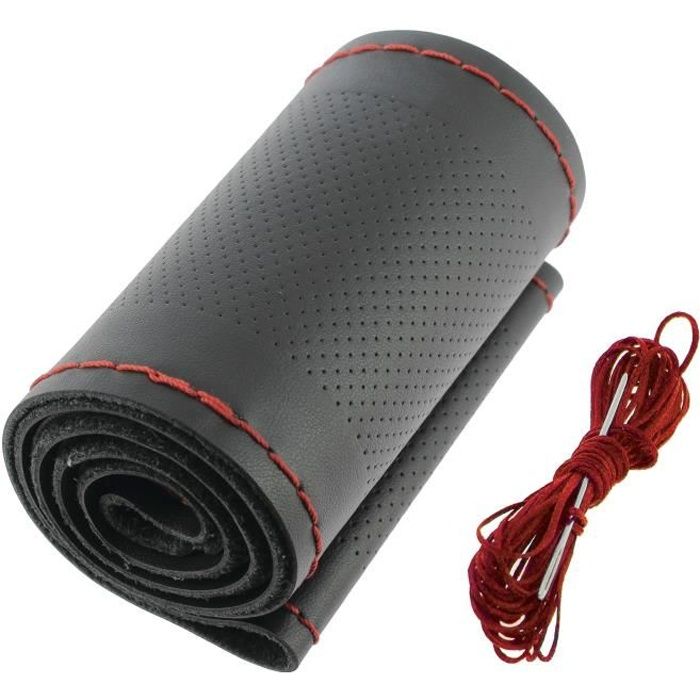 Couvre volant noir surpiqûre rouge à coudre pour volant diam 37/39cm
