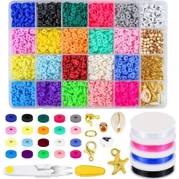 Kit Perle pour Bracelet, Perles Plates Perles pour Bijoux, Perles Lettres, Perle Alphabet Boucles D'oreilles Perles