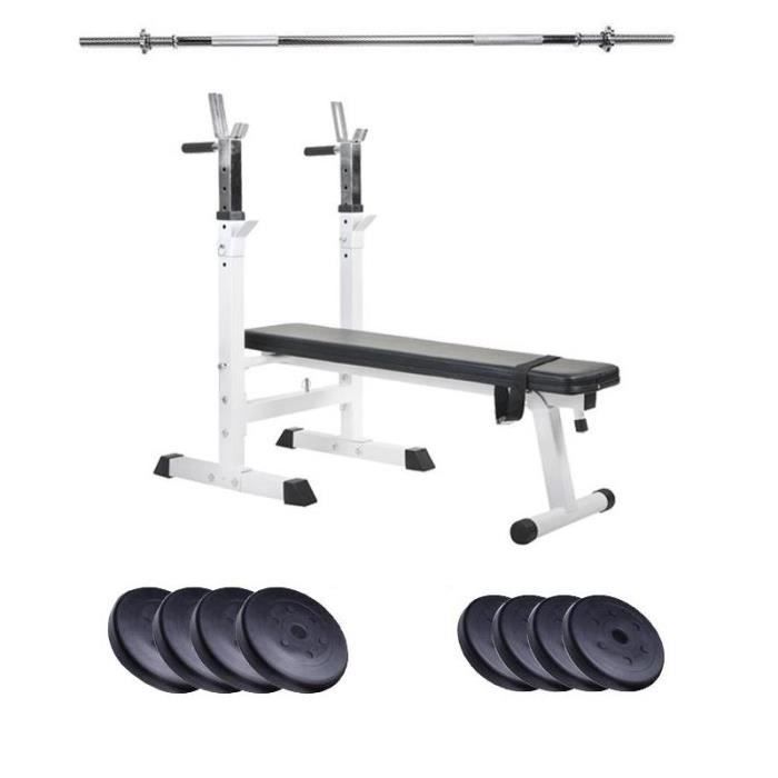banc de musculation avec barre et 4x2,5 4x5 kg poids plaques en plastique