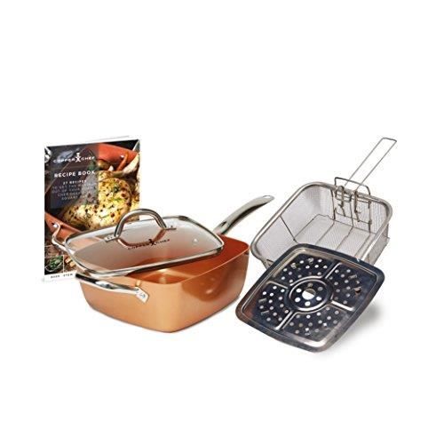Copper Chef Kit de poêle carrée, Profonde, antiadhésive, Cuivre, 24,1 cm, Large, Cuivre, cuivré, 54 x 29.5 x 17.5 cm CCR5
