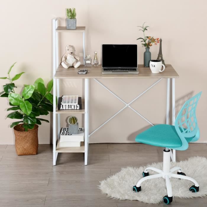 Bureau chêne étagère bois métal