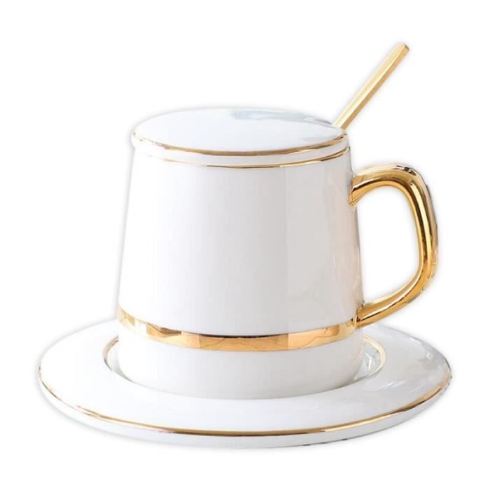 Tasse à café,Ensemble de tasses et soucoupes à café en céramique,avec cuillère,vert solide,minimaliste,de haute - Type White -A