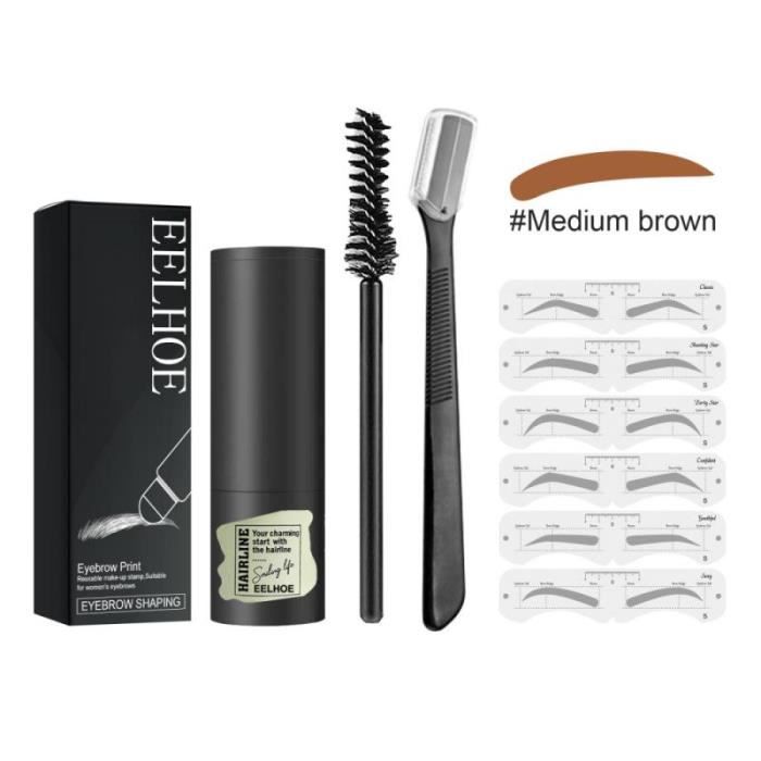 EELHOE brun moyen One Step Eyebrow Stamp Shaping Kit Pochoir à sourcils