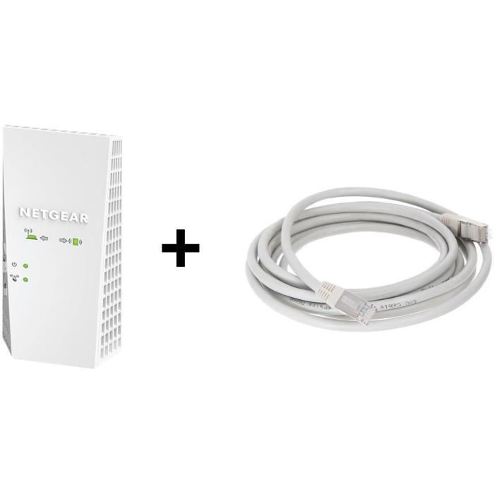 Pack Répéteur WiFi + Câble RJ 45 : NETGEAR Répéteur WiFi Mesh EX6250 Wifi AC1750 - 1 Port + CONTINENTAL EDISON Câble RJ45