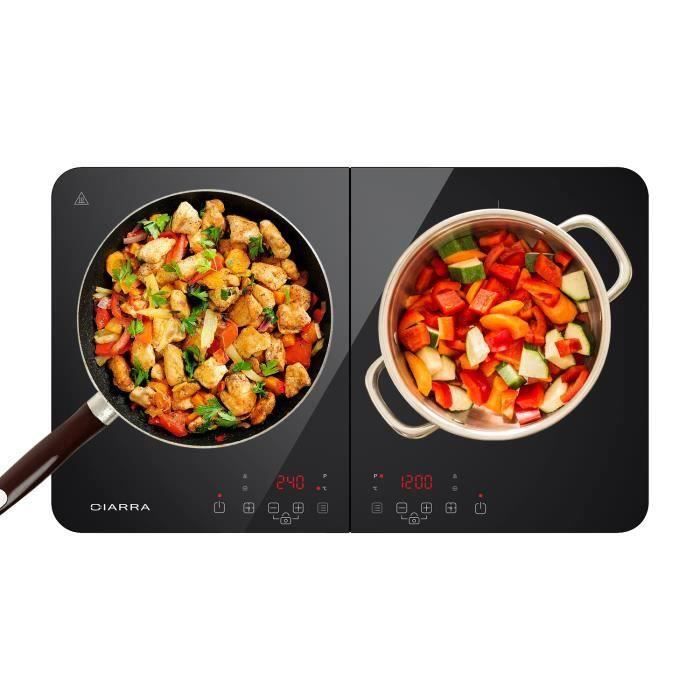 CIARRA CBTIH2 Plaque Induction Portable 2 Feux 3500W 9 Niveaux Touche Sensitive Minuteur Sécurité enfants Table de Cuisine 2 Foyers