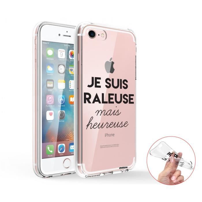 Coque iPhone 7 iPhone 8 360 intégrale transparente Raleuse Mais Heureuse Ecriture Tendance Design Evetane