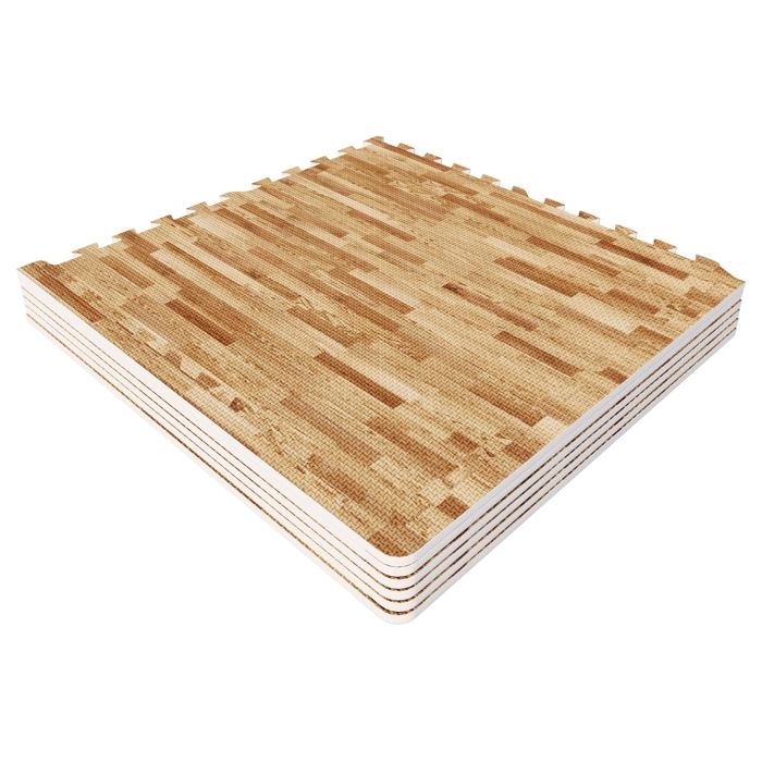 6 dalles carrées de protection + 12 embouts de finition - 1,2 cm d'épaisseur - Couleur bois clair